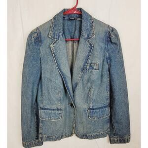 New Cami International puff shoulder denim blazer jacket size 6 Western Y2K